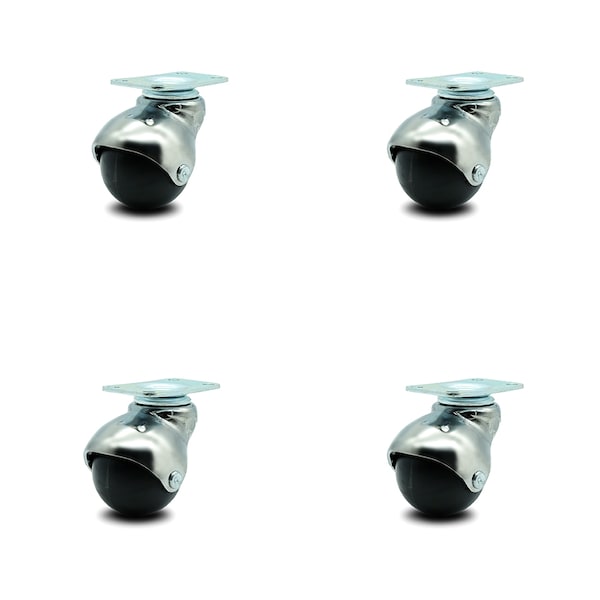 2 Inch Bright Chrome Hooded Top Plate Ball Casters, 4PK